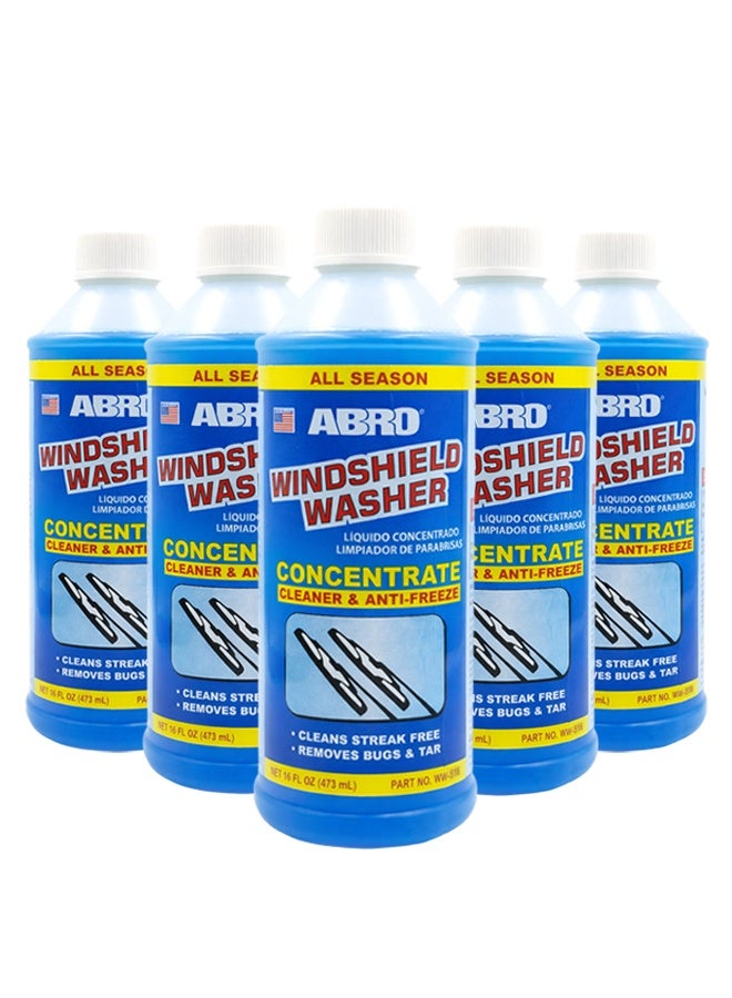 أبرو مجموعة من 5 قطع من سائل غسيل الزجاج الأمامي المركز من ABRO، منظف ومضاد للتجمد، 473 مل، سائل تنظيف زجاج خالٍ من الخطوط، يزيل الحشرات والغبار والقطران وبقايا الطريق، سائل غسيل لجميع الفصول - WW-516 - Image 1